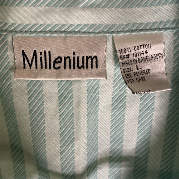 Millenium Striped Button Down SS EUC Pale Blue - Picture 2 of 6